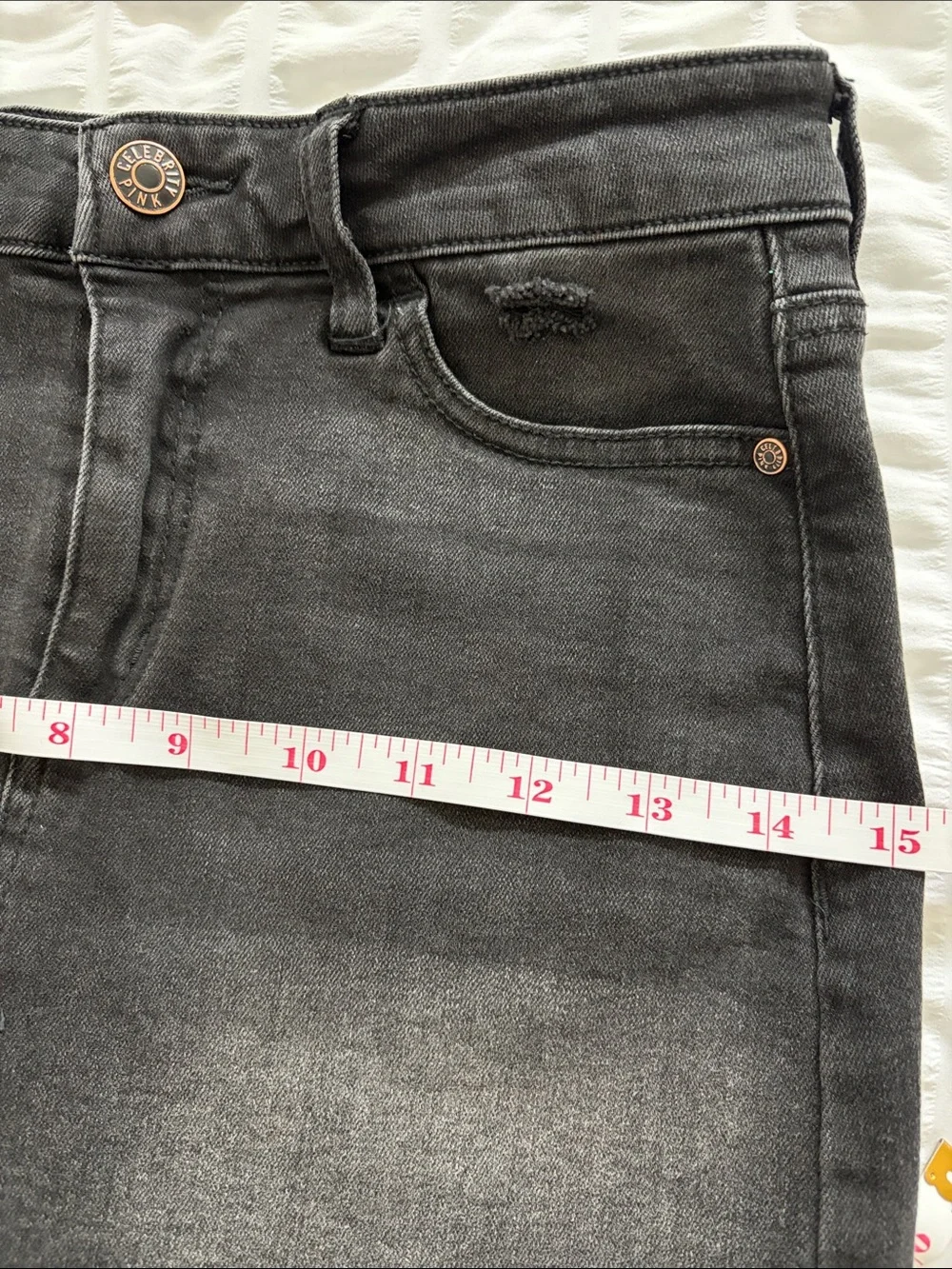 Celebrity Pink Youth Distressed Denim Classic Black Mini Skirt.